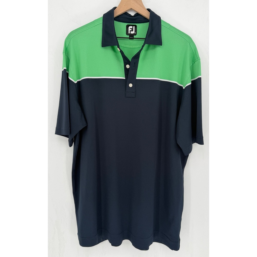 FootJoy Polo Shirt Mens XL Navy Green Performance Golf Short Sleeve Athletic